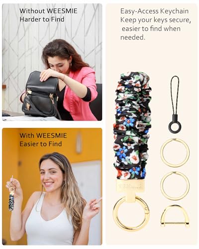 Image of WEESMILE Scrunchie Keychain Wristlet for Car Key Chain with D Key Ring