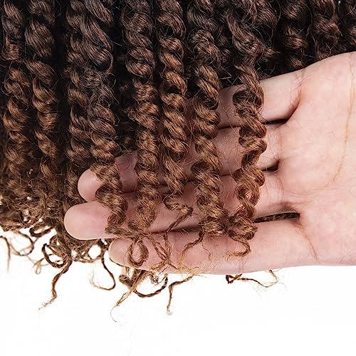 ZRQ Cachos curtos de paixão com cabelo boêmio 25,4 cm, 8 pacotes de crochê pré-torcido, castanho omb