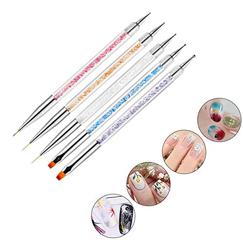 image for Ealicere 5 Pcs Double Ended Nail Art Brushes，Nail Art Point Drill Dr