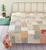 Vinsan Home Indian Patchwork Kantha Edredón de seda, hecha a mano, funda de cama de patola Kantha, colcha reversible, estilo vintage con puntada a mano, manta decorativa de playa (bebé 40 x 60