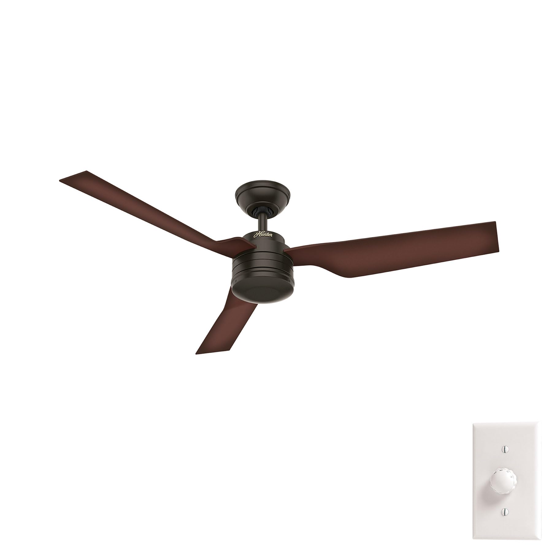 Hunter 52 inch Outdoor or Indoor Ceiling Fan No Light - Ceiling Fan without Light, For Patio, Porch, Garage, or Living Room, Standard Mount, 3 Blades,