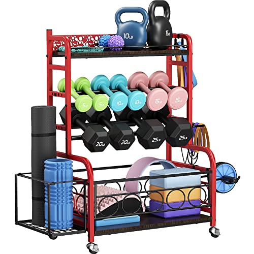 Weight Rack For Dumbbells, Dumbbell Rack Weight Stand, Vopeak Home Gym Storage Rack For Yoga Mat Kettlebells And Strength Training Equipment, Weight Storage Holder Rack For Dumbbells With Wheels #TOP3
