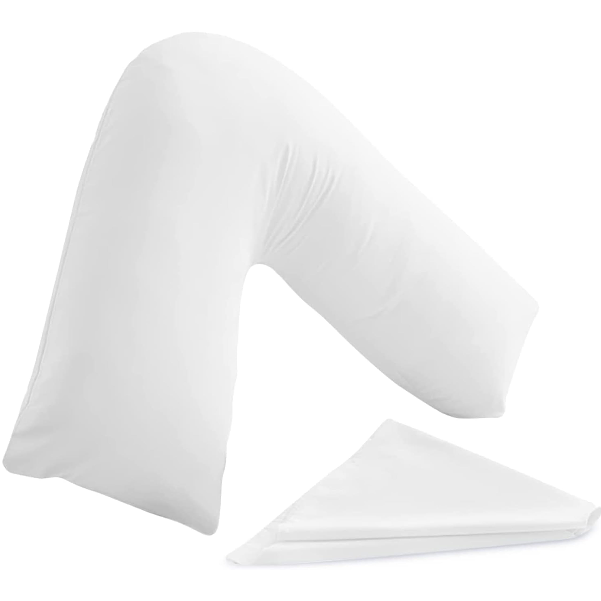 I&S Home White V Shaped Pillow With Pillowcase - Comfortable Triangle Pillow - Orthopaedic, Maternity And Pregnancy Support Pillow, Extra Filled Hollowfibre Soft Support For Neck, Back & Shoulder