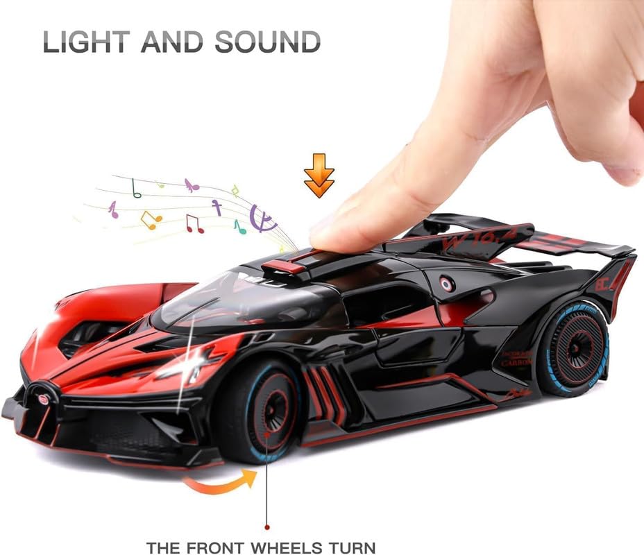 Image of Play Boy 1:24 Bugatti Bolide Model Diecast Metal Alloy Pullback Toy Vehicle with Openable Doors Light and Music Car for Kids (Multicolor)