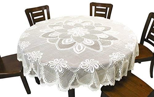 GEFEII Mantel de encaje blanco de ganchillo mantel redondo de lino para cocina cena boda fiesta banquete decoración de 70 pulgadas