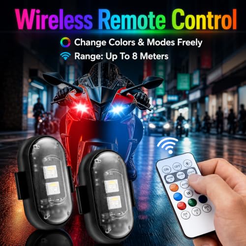 BendJoy 4 Pack LED Navigation Lights with Remote Control, Bike Light Modified, USB Rechargeable Car LED Light, Hook-and-Loop Mount for Car, Scooter, Helmet & Bike, Car Interior Lights Wireless - Image 7