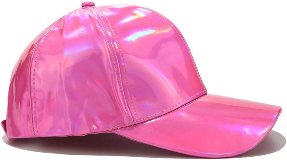Women Men Faux Leather Baseball Cap Glitter Metallic Holographic Rainbow Reflective Hip Hop Adjustable Strapback Peaked Hat Silver - Image 2