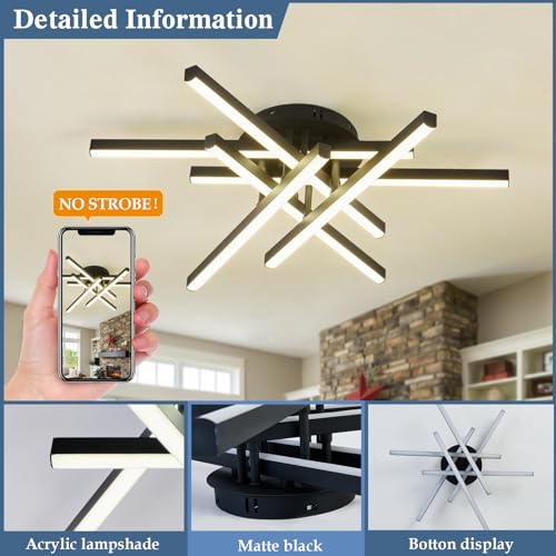 Plafonnier LED Sputnik 36W noir dimmable avec télécommande pour salon