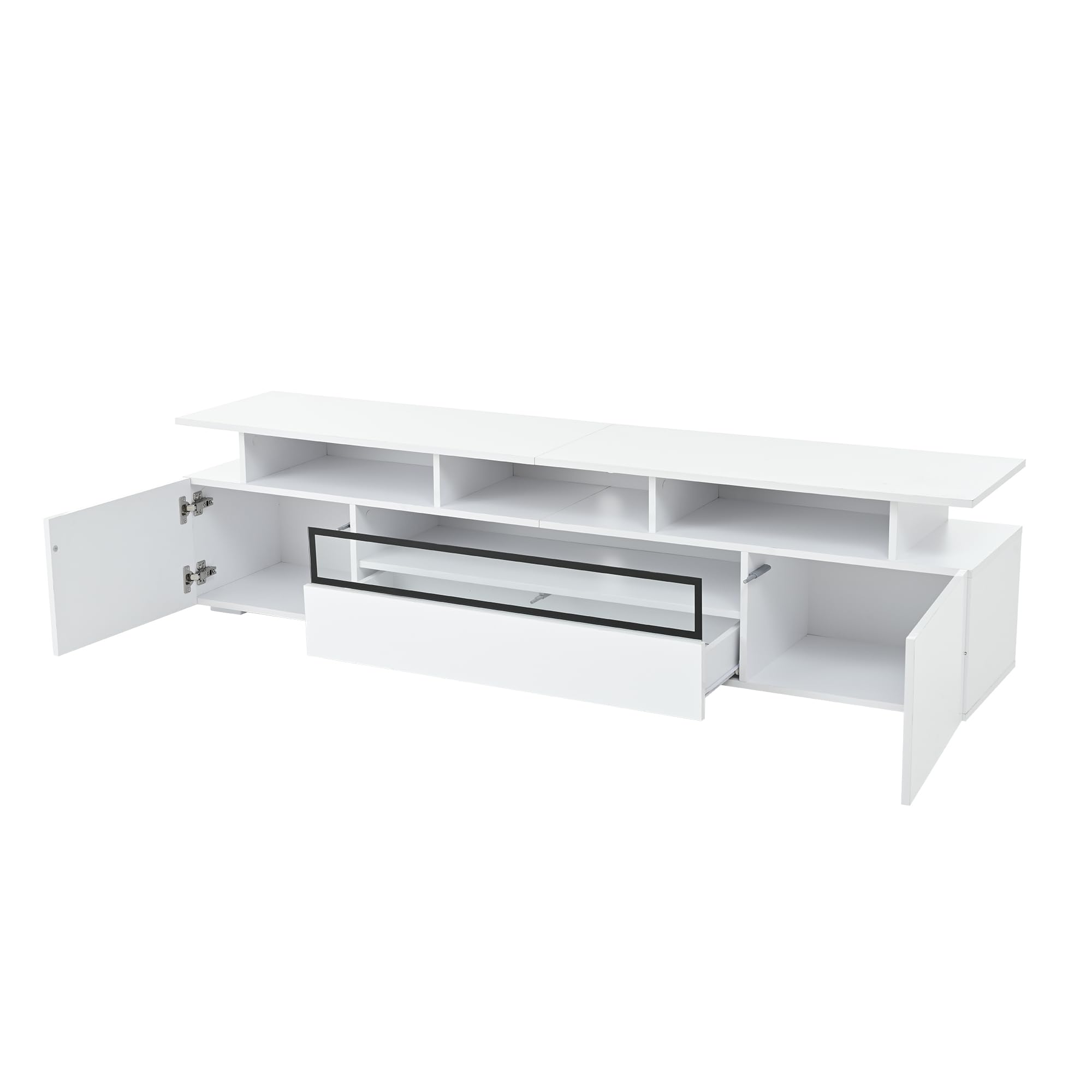 Mobile TV, 180 x 38 x 45 cm, con 2 armadi e 1 cassetto, basso con LED e 10 ripiani, adatto per TV da 75 pollici
