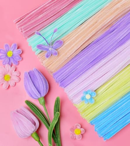 IOOLEEM Pipe Cleaners 200pcs in 7 Colors Pastel Pipe Cleaners Macaron Candy Colors Chenille Stems for Art and Craft Projects Flower DIY Decorations