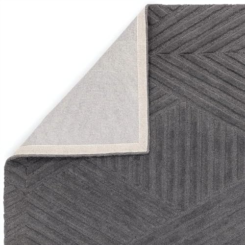 Image of Hand-Tufted Woolen Large Carpet for Living Room 7x10 feet Charcoal Grey Geometric Loop Cut Pile Anti-Skid High Pile Thick Carpet & Rugs for Bedroom & Hall