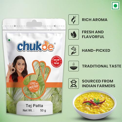 Image of Chukde - Tej Patta | Indian Bay Leaf | Handpicked & Carefully Packed | Ideal for Flavorful Curries, Biryanis, and Rice Dishes | Anti-inflammatory Properties | 50 Gram (Pack of 18)