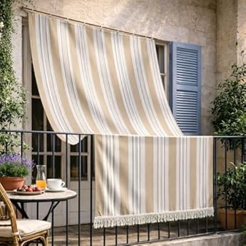 Foto di GARGIX TENDA DA SOLE CON ANELLI RESISTENTE ESTERNI BALCONE VERANDA GIARDINO (BEIGE, 150X290 CM)