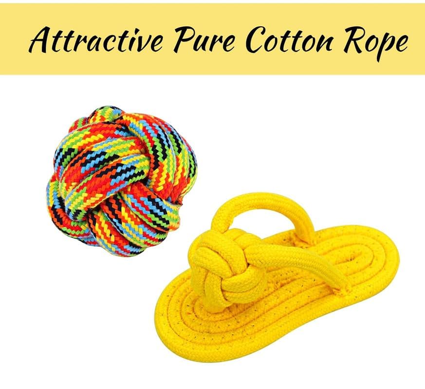 Image of Dog Rope Toys for Large and Medium Aggressive Chewers | Tough Natural Cotton Chew Tug Rope with Easy-Hold Handle | Indestructible Dog Chew Toy for Dogs