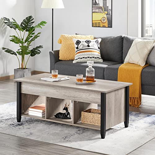 Topeakmart Lift Top Coffee Table With Storage Hidden Compartment & Shelf, Adjustable Height Pop-Up Center Table For Living Room Reception, Grey, 47.5In L #TOP2