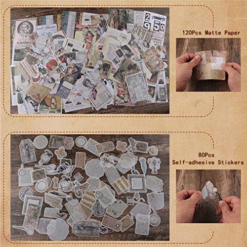 image for Vecbain 200Pcs Vintage Scrapbook Stickers, Aesthetic Junk Journal Stam