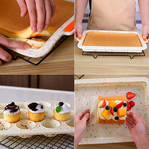 Meichu Silicone Bakeware Set Of 6, Muffin Pan Set Non-Stick Bake Molds 1 Silicone Muffin Pan 12 Cup, 1 Madeleine Pan 12 Cup, 1 Baguette Pan 8 Cup, 1 Toast Loaf Pan, 1 Round Cake Pan, 1 Square Cake Pan #TOP6