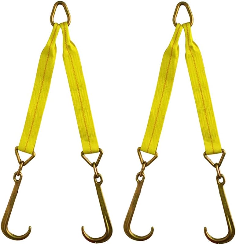 2 Pack Tow Straps V Bridle 3" x 24" with 15" J Hooks, Heavy Duty Tow Straps with Hooks, 5400 lbs Working Load Limit, 16200 lbs Break Strength for Towing, Car Hauler, Wrecker, Rollback