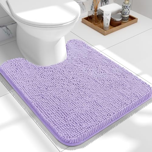 Image of OLANLY Toilet Rugs U-Shaped 24x20, Extra Soft Absorbent Chenille Contour Bathroom Rugs for Toilet, Dry Quickly, Machine Washable, Non-Slip Bath Mat, Lavender