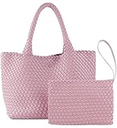 Woven Tote Bag for Women with Small Handmade Purse, Luxury Braided Top-Handle Handbag, Vegan Leat...