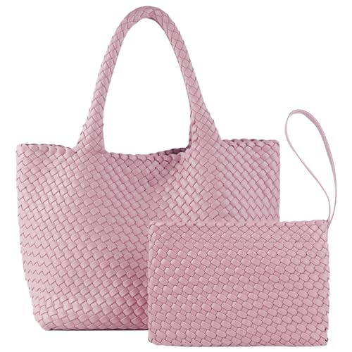 Image of Woven Tote Bag for Women Vegan Leather Handwoven Bags with Small Purse