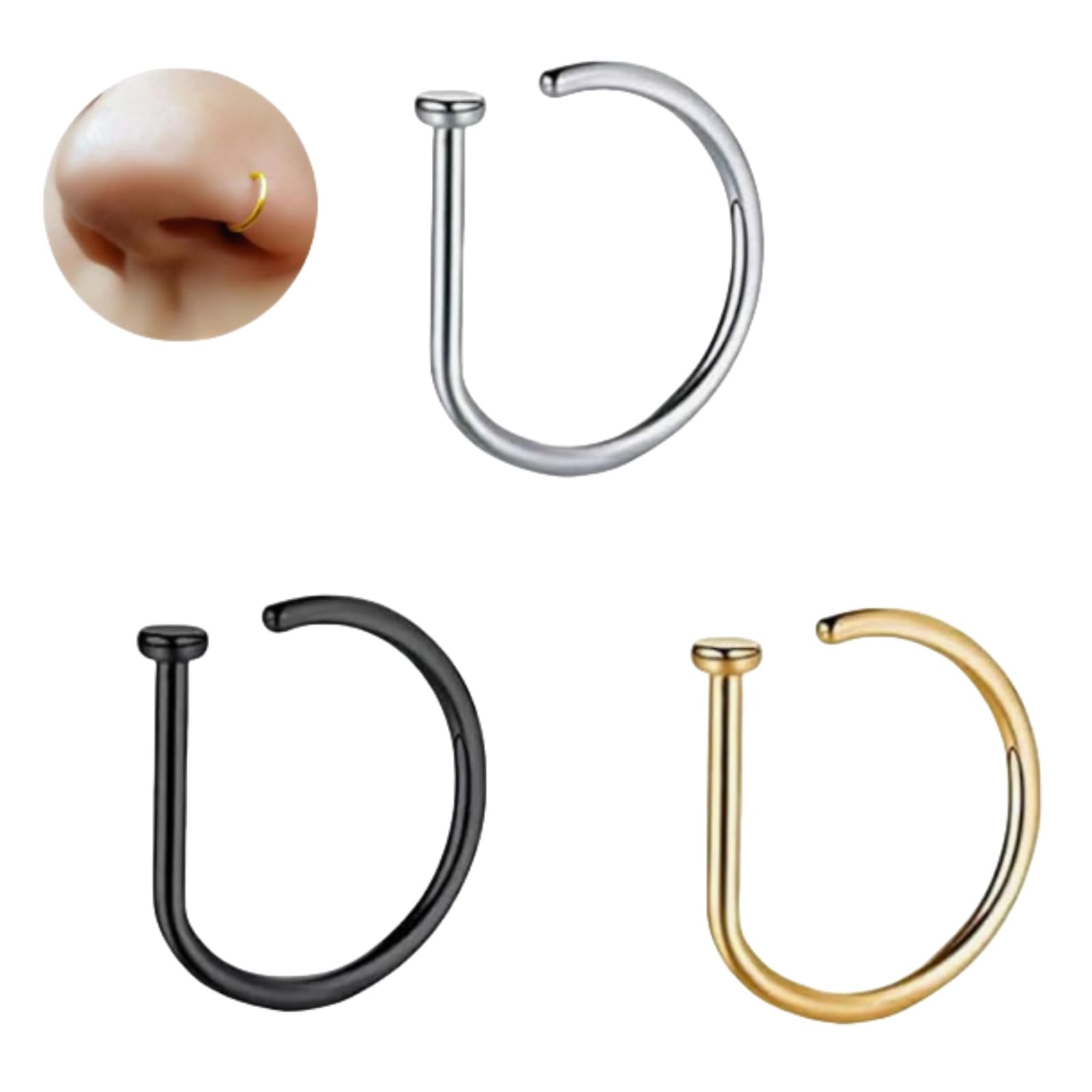 Faux Piercing Nez Anneau Septum - Bijou Punk Acier Inoxydable Style D-Ring
