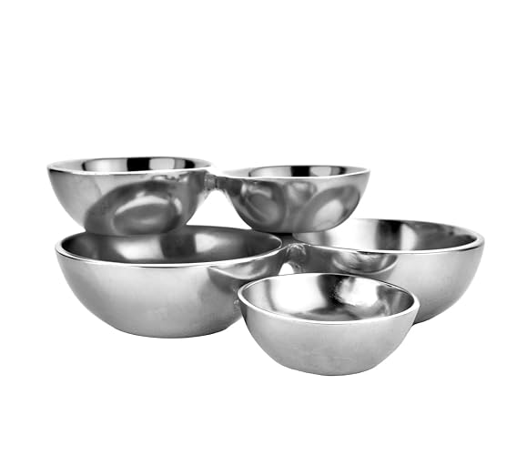 Godinger Cluster Bowl Set, Appetizer Bowls, Dessert Bowls & Fruit Bowl, Silver Metal Decor, Set of 5