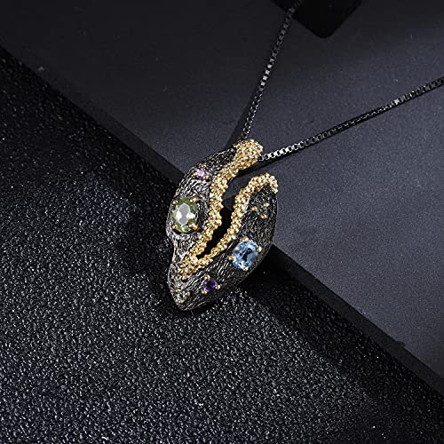 Kemstone Designer Gemstone Necklace S925 Sterling Silver with Natural Peridot/Amethyst/Topaz Pendant,18"4