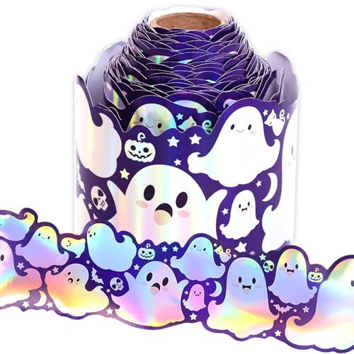 Fancy Land - Tablero de anuncios de fantasma de Halloween, borde holográfico...