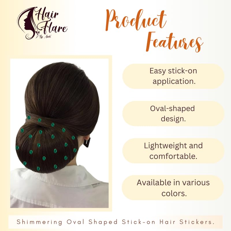 Image of Hair Flare Shimmering Oval Hair Stickers: Easy Stick-On Hair Accessories, 36 Pieces per Pack 2869 DarkGreen