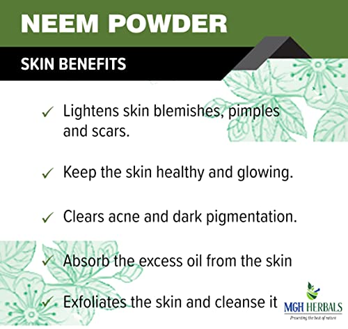 Image of MGH Herbals 100% Natural Neem Powder Ideal for Face, Skin and Hair (100 Grams) | Anti-Pimple and Anti-Bacterial | Chemical Free Cleanser For Healthy Hair and Skin