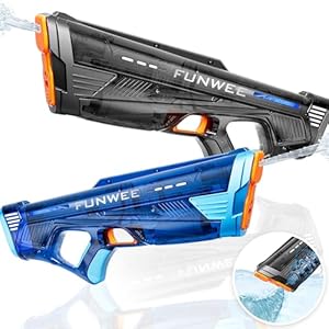 2 Pack Electric Water Gun for Adults Kid, Powerful Automatic Squirt Gun, High Powered Shooting 100+ Times, Long Range 28-32 FT, Auto Water Blaster, Pool Outdoor Toy Game(Transparent Black+Blue)
