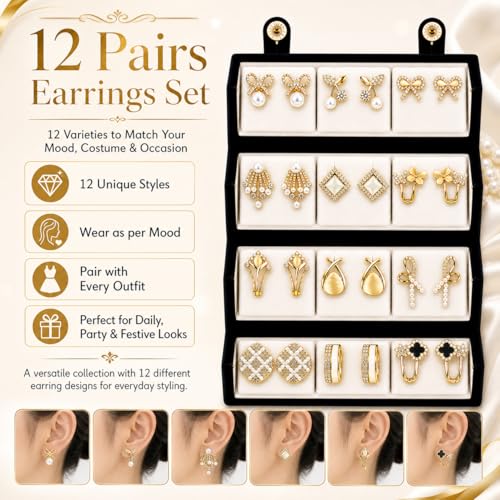Image of Shining Diva Fashion 12 Pairs Set Earrings for Women Girls with Stylish Organizer Box | Valentine Birthday Rakshabandhan Gifts for Girls Girlfriend Wife Sister