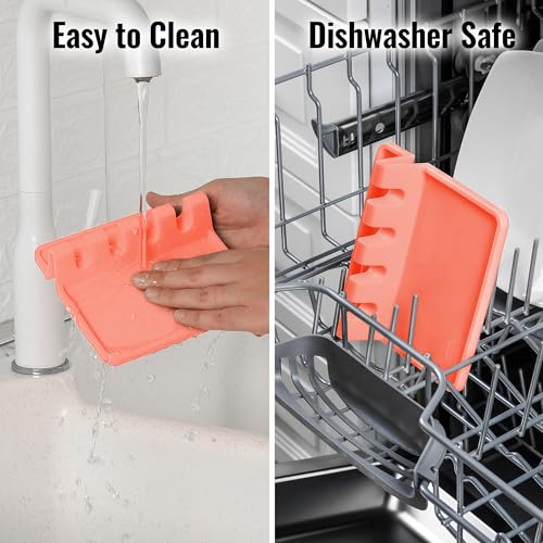 Image of Zulay Kitchen Silicone Utensil Rest with Drip Pad for Multiple Utensils - BPA-Free, Heat-Resistant Spoon Rest & Spoon Holder for Stove Top - Kitchen Utensil Holder for Ladles & Tongs - Peach Bud