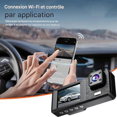 Caméra voiture triple objectif 1080P Wi-Fi avec vision infrarouge - 4