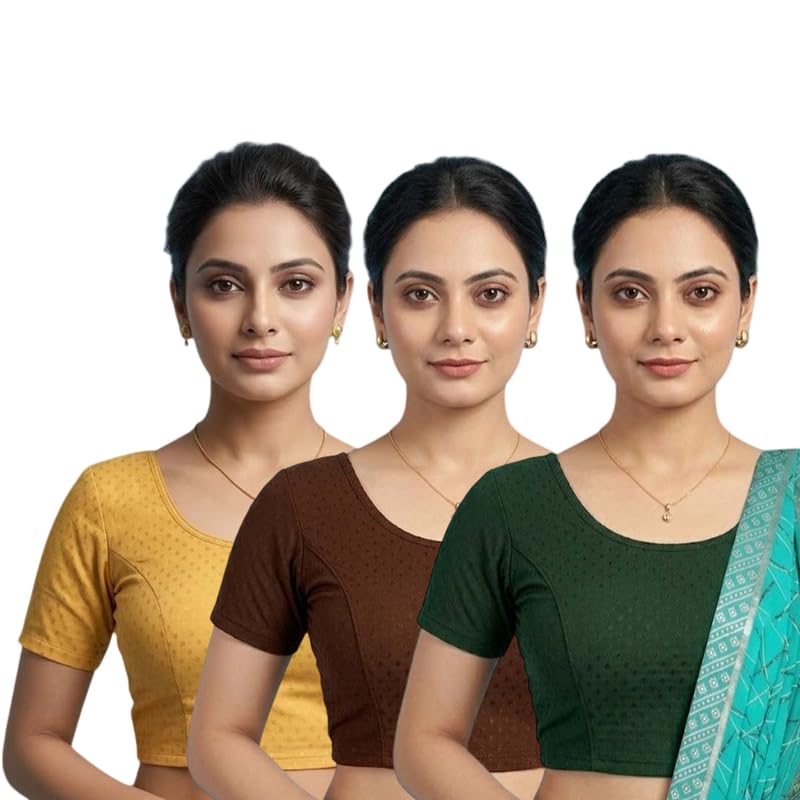 paarth enterprise Women Combo 3 Cotton Blend Readymade Blouse-picture-41