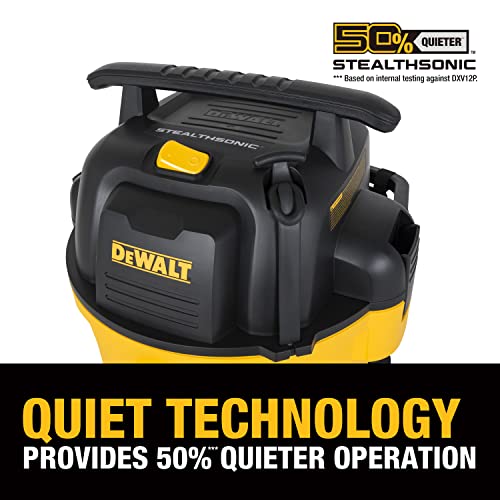 Image of DEWALT 12 Gallon STEALTHSONIC Ultra Quiet Poly Wet Dry Vacuum, DXV12P-QTA Powerful Suction Noise Reduction Vac, 5.5 Peak HP Shop Vacuum for Jobsite /Workshop, Reduce Motor Noise, Yellow