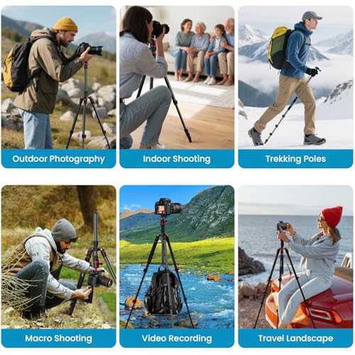 Image of Camera Tripod, Lightweight Travel Outdoor DSLR Tripods Aluminum Tripod /Monopod, 360Ball Head Detachable, Tripod for iPhone, ipad, DSLR,Tablet with Carry Bag