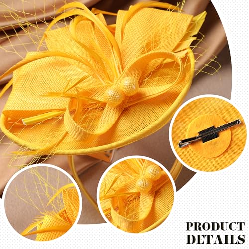 Zinniday Mini Women Fascinator Hat - Yellow Kentucky Pillbox Derby Headwear Tea Party Hat Beautiful Costume Headdress for Lady Women Girls Holiday Event Party Costume