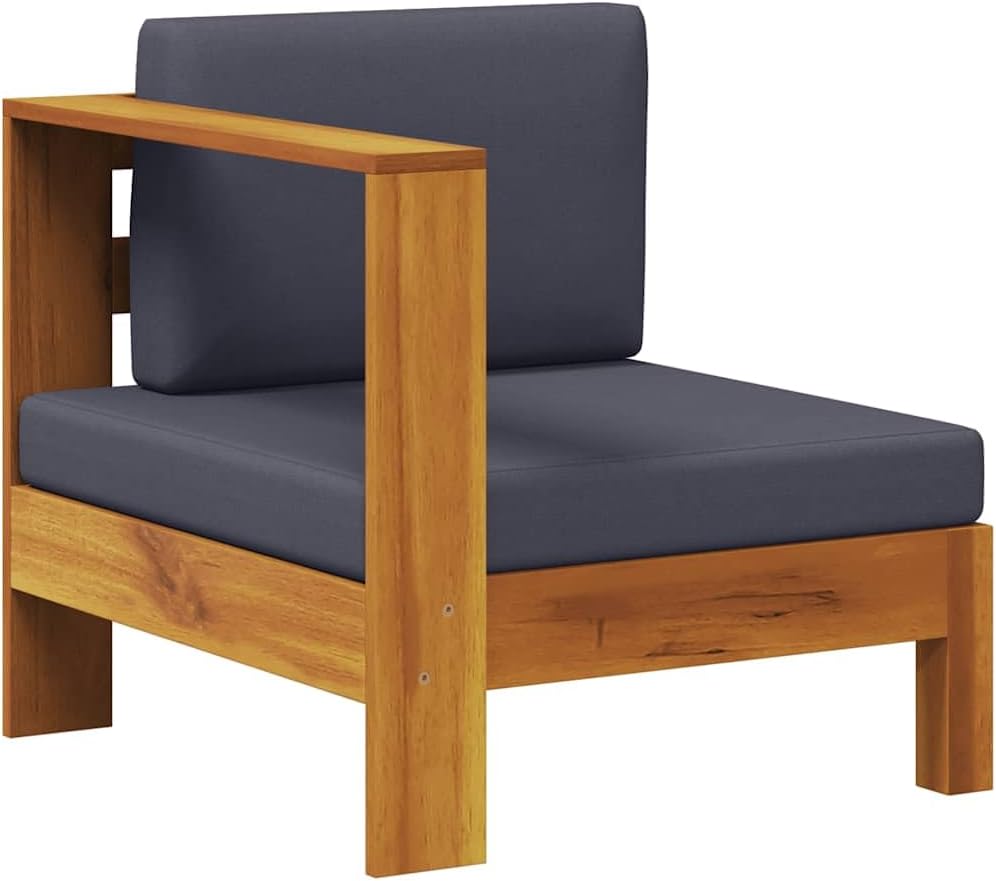 vidaXL Middle Sofa, Outdoor Chair with Cushions, Wooden Chair, Garden Chair for Lawn Backyard Porch, Rustic, Solid Acacia Wood in Teak Look