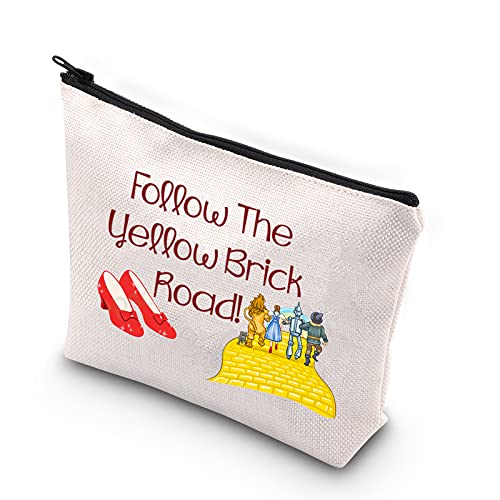 BDPWSS Follow The Yellow Brick Road Makeup Bag For Daughter Graduation Gifts Ruby Fans Gift Book Nerd Gift Ruby Red Slippers Cosmetic Bag (Follow yellow brick road)
