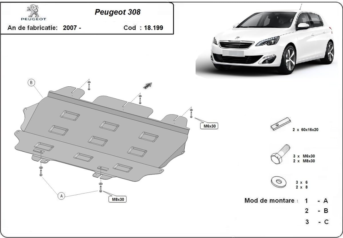 Protezione motore in metallo compatibile con Peugeot 308