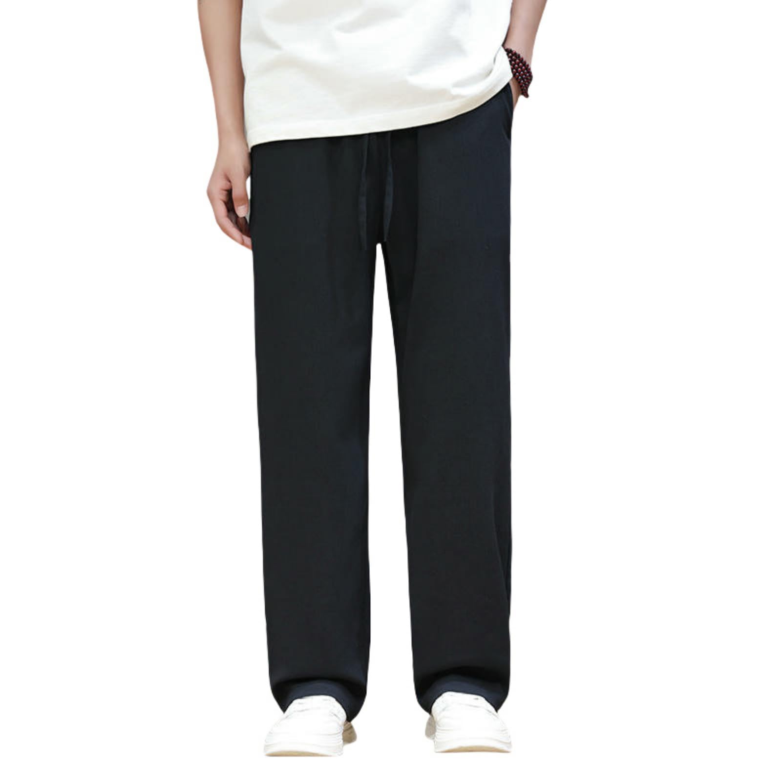 Pantaloni casual da uomo di estate in stile cinese alla moda tinta unita lino dritto lunghezza pavimento