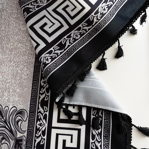 Image of Black Medallion Curtains 63 Inches Long, Boho Farmhouse Light Filtering Rod Pocket Drapes with Tassel Trim for Bedroom Living Room, 2 Panels
