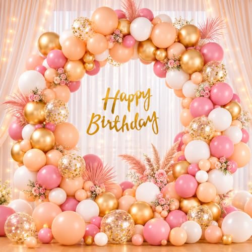 Image of Party Propz Birthday Decoration Kit for Girls - 57 Pcs, Pastel Balloons for Birthday and Confetti Balloons, Golden Happy Birthday Banner, Happy Birthday Decoration Kit (Latex, Cardstock)