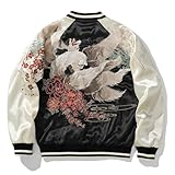 Sukajack Nine-tailed Fox Embroidery Mens Streetwear Oversized Satin Bomber Jacket Retro Hip Hop Long Sleeve Windbreaker for Spring Fall