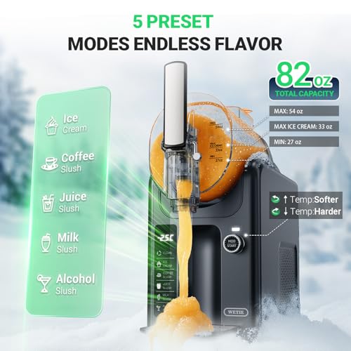 Image of WETIE Slushie Machine, 82oz Slushy Maker with Adjustable Temperature, LED Display, Auto-Clean, 5-in-1 Frozen Drink Maker for Ice Cream, Frappes, Milkshake, Frozen Margaritas, 24H Running for Home