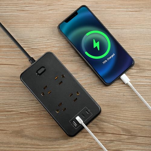BOCHLION Power Strip, 6-Foot Surge ProtectorExtension Cord with Multiple Outlets, 8 Outlets 4USB Ports (2 USB-C) for Home Office (Black) - image 3