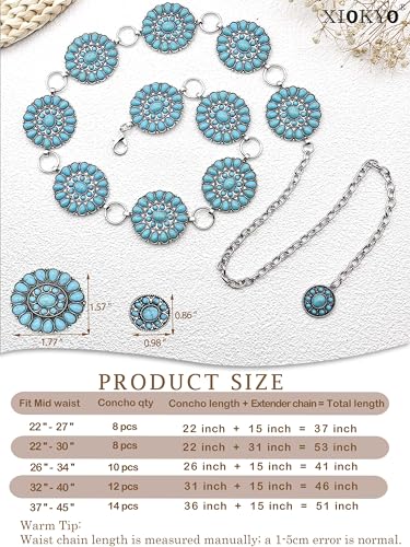 Boho Turquoise Concho Belt Silver Metal Western Turquoise Belts Waist Chain Belt for Women Dress2