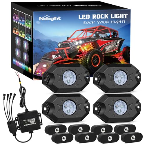 Image of Nilight RGB LED Rock Lights Kit 4 PCS Underglow Multicolor Neon Light Pod with Magnetic Base Bluetooth App Control Flashing Music Mode IP68 Wheel Well Light for Truck ATV UTV RZR SUV
